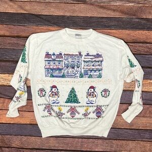 Vintage 80s Holiday Time Snowman Ugly Sweater Party Christmas Sweatshirt